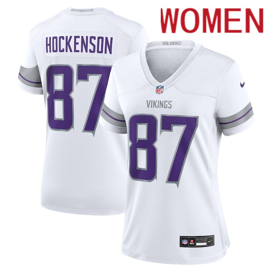 Women Minnesota Vikings #87 T.J. Hockenson Nike White Alternate Game Player NFL Jersey